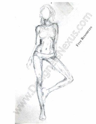 316x409 Fashion Sketch V2 Single Female Figure Drawing Front - Female Figure Sketch