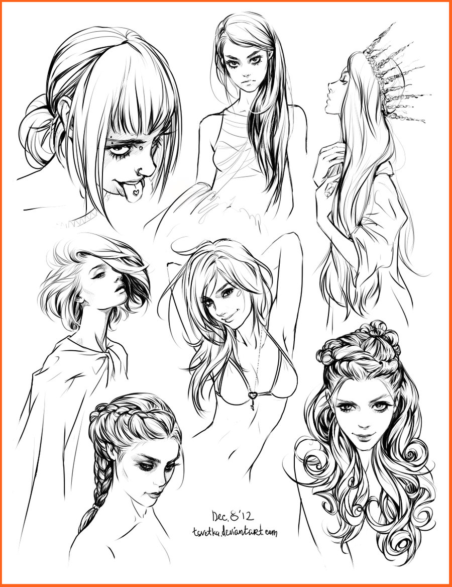 900x1168 Hair Style Sketches By Tsvetka - Female Hair Sketch