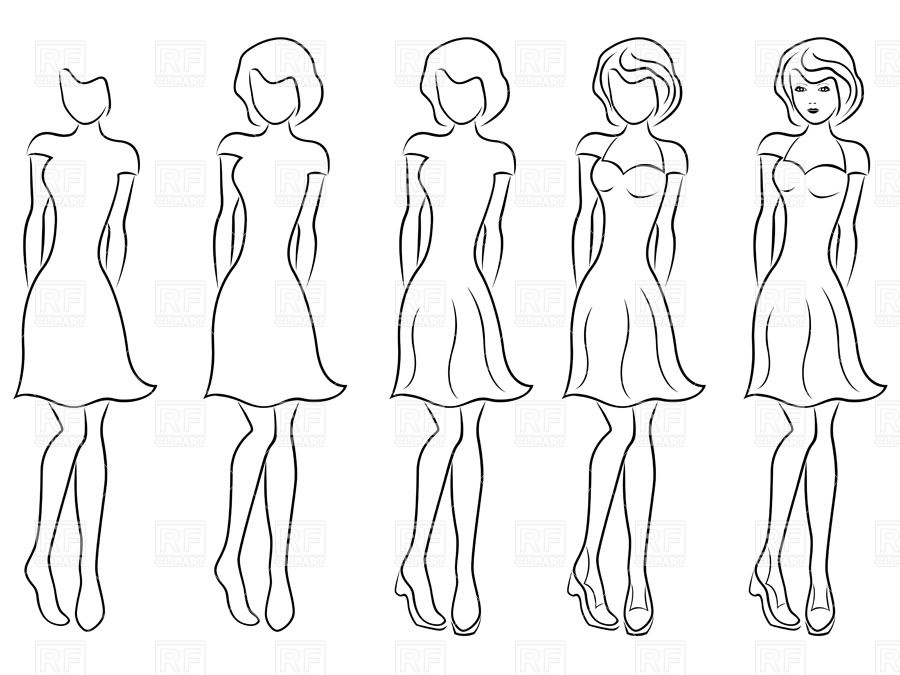 900x675 Sequence Of Hand Drawing Sketch Of A Beautiful Woman In Dress - Female Hand Sketch