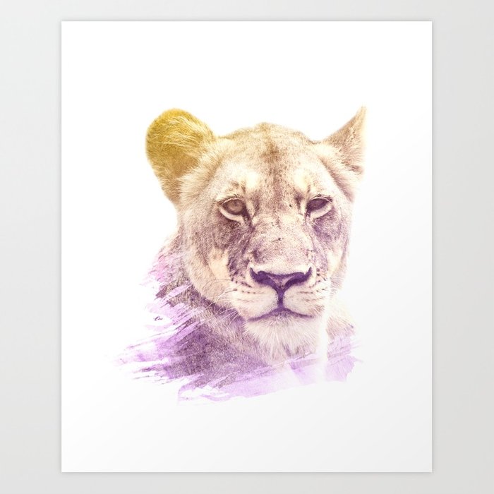 700x700 Female Lion Superimposed Watercolor Art Print By Deificusart - Female Lion Sketch