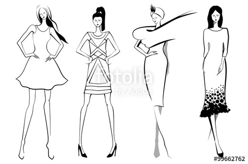 500x331 Fashion Models.sketch In Black And White Color. Set Of Vector - Female Model Sketch