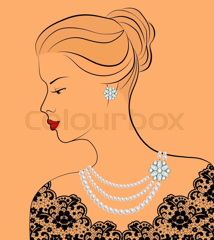 715x800 Outline Sketch Of Elegant Woman With Pearl Jewelry The Ocher - Female Outline Sketch
