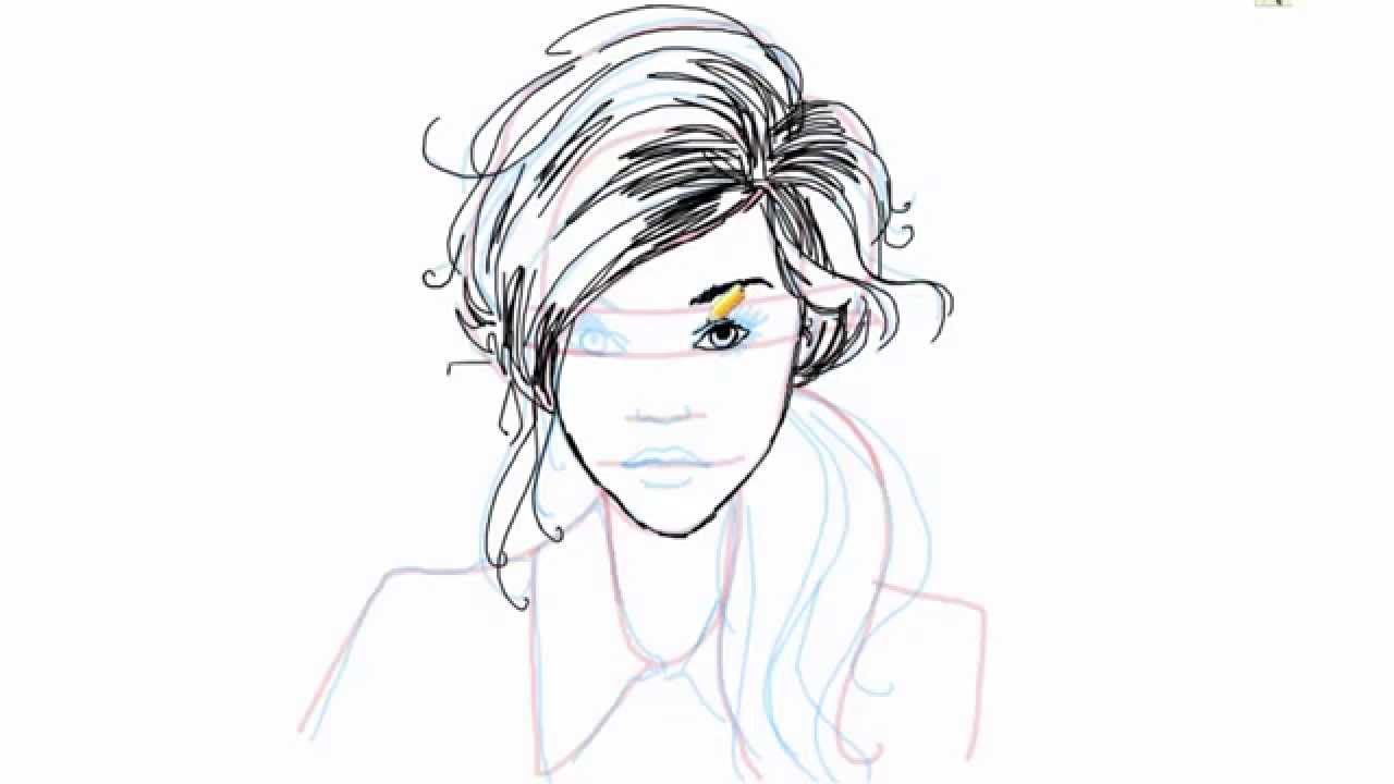 1280x720 Drawn Manga Side Face - Female Profile Sketch