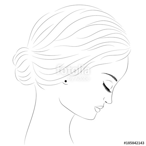 500x500 Sketch Of A Portrait Of A Girl In Profile. Portrait Of A Beautiful - Female Profile Sketch