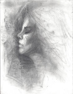 234x300 Dreaming Female Portrait Study Profile Sketch Original Charcoal - Female Profile Sketch