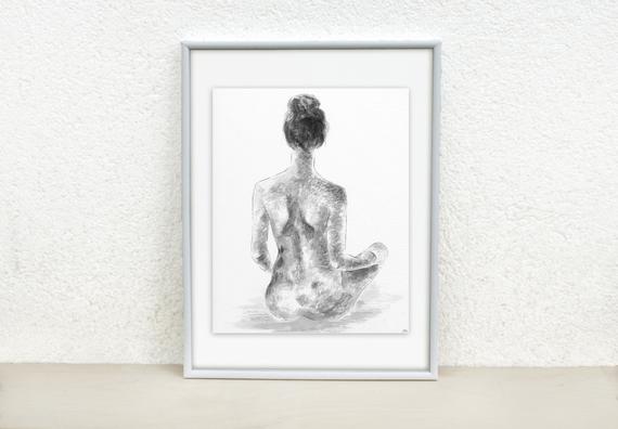 570x396 Female Silhouette Sketch. Sketch Of A Woman. Minimalistic Ink Etsy - Female Silhouette Sketch