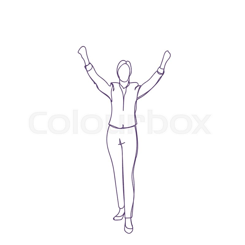 800x800 Cheerful Business Person Holding Hands Raised Female Or Male - Female Silhouette Sketch