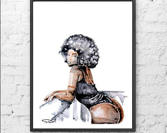 340x270 Black Woman Art Etsy - Female Sketch Art