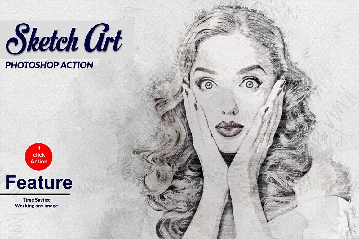 1158x772 Sketch Art Photoshop Action - Female Sketch Art