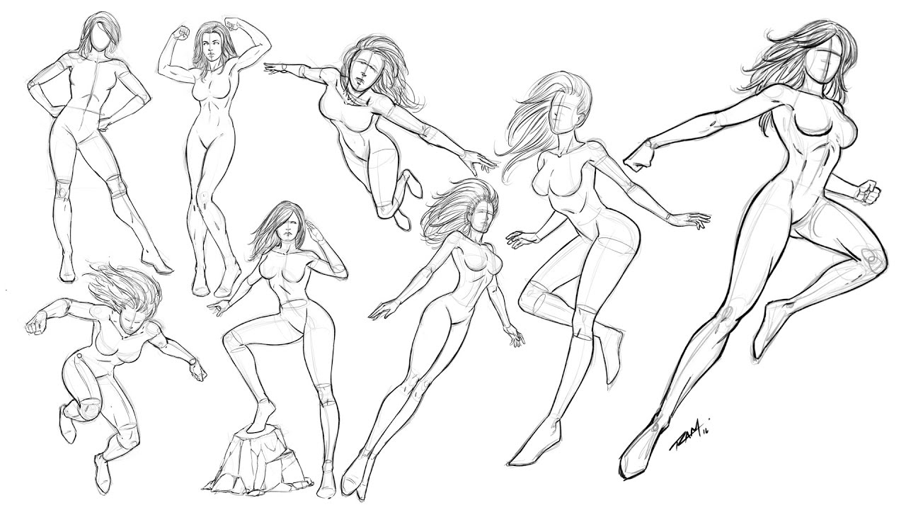 1280x720 Drawing Women Poses - Female Superhero Sketches