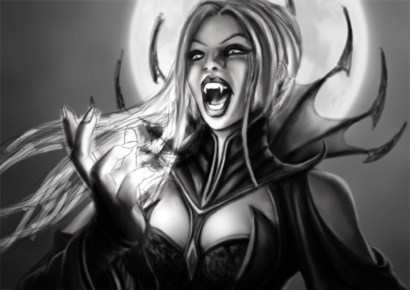 595x421 Vampire Sketch Step By Step - Female Vampire Sketch