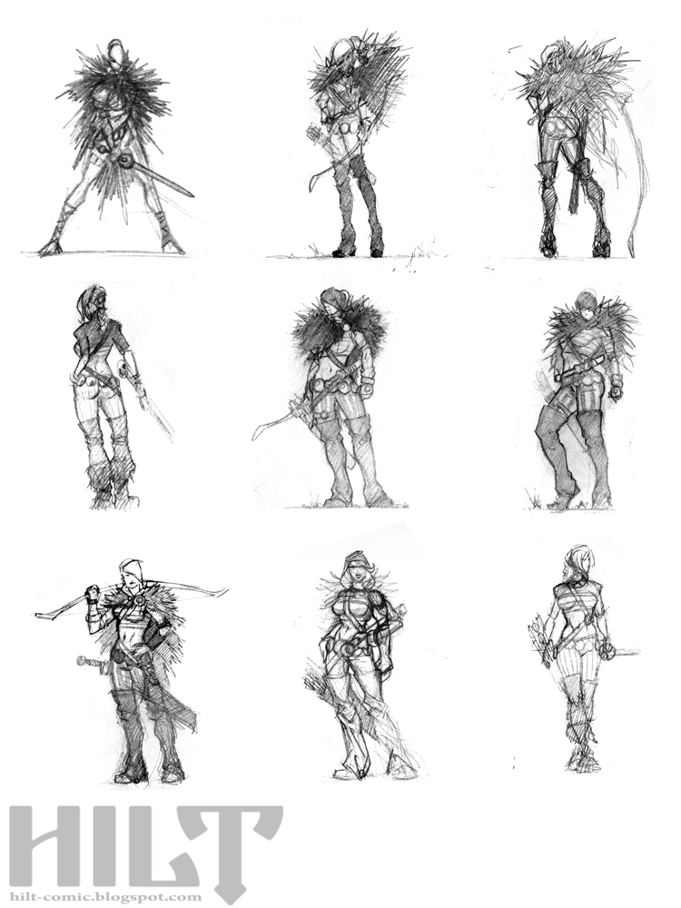 750x1000 Hilt Female Warrior Development Drawings - Female Warrior Sketch
