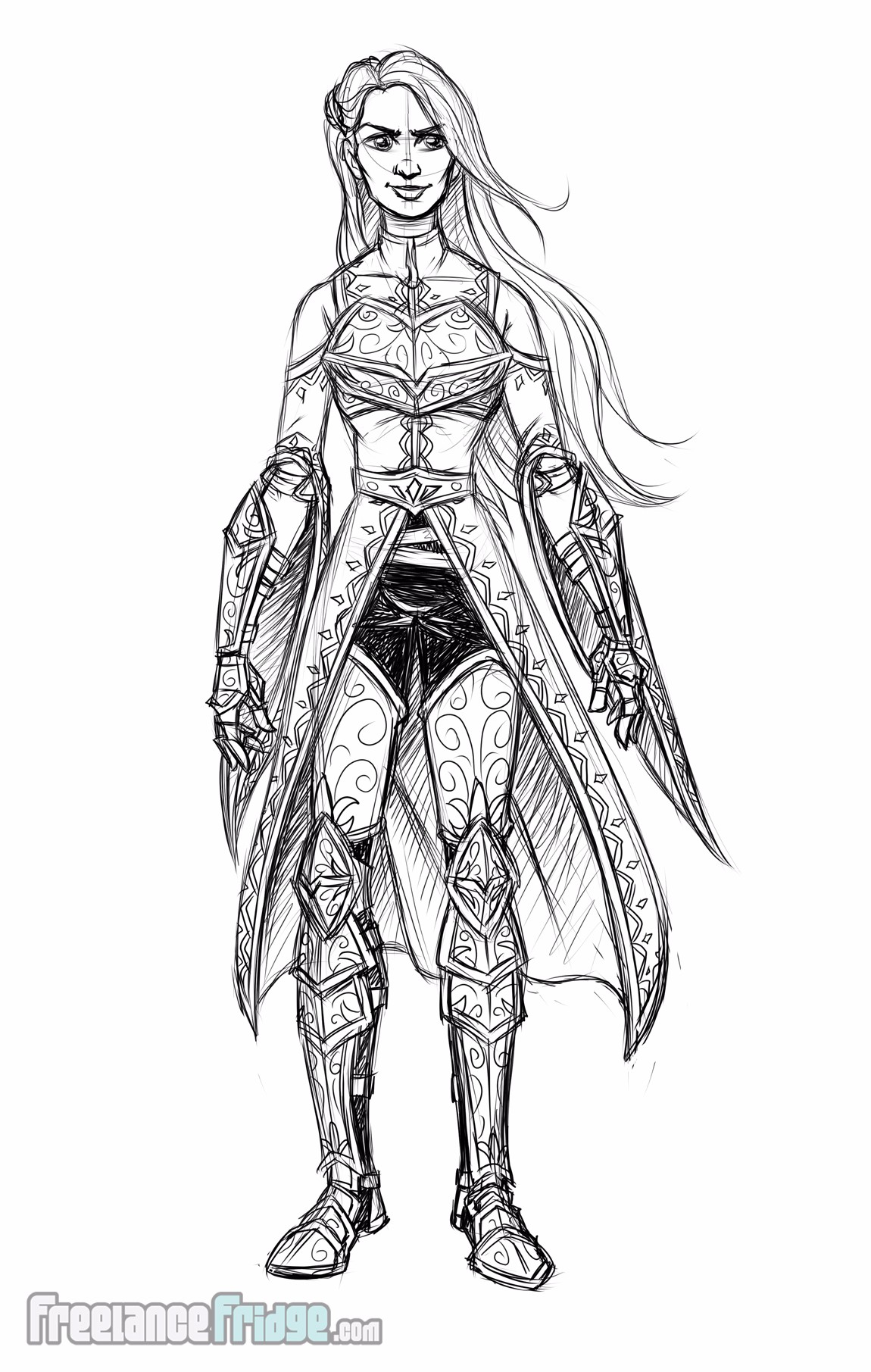 1150x1811 Warrior Knight Woman Character Artwork For Video Game - Female Warrior Sketch