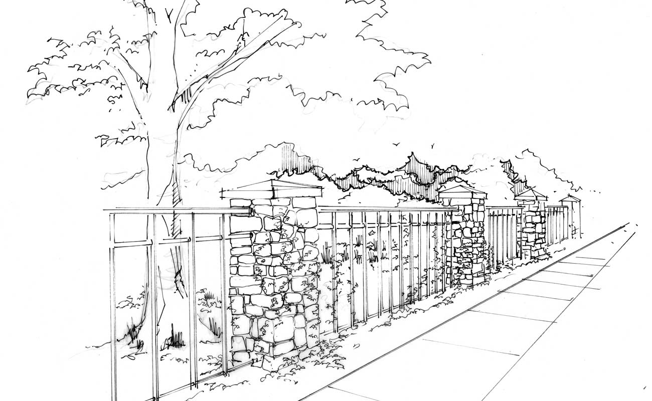 1300x800 Rock Fence Sketch G Brown Design - Fence Sketch