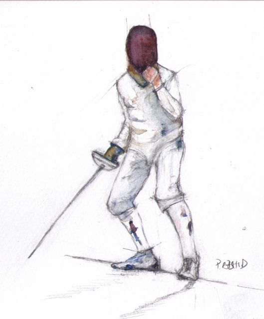 529x640 Dynamic Sport Fencing Paintings Commission A Drawing - Fencing Sketch