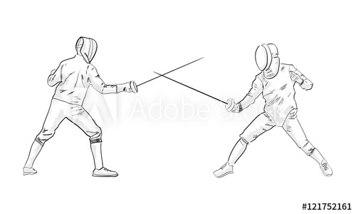 500x300 Fencing Sketch Vector Drawing - Fencing Sketch