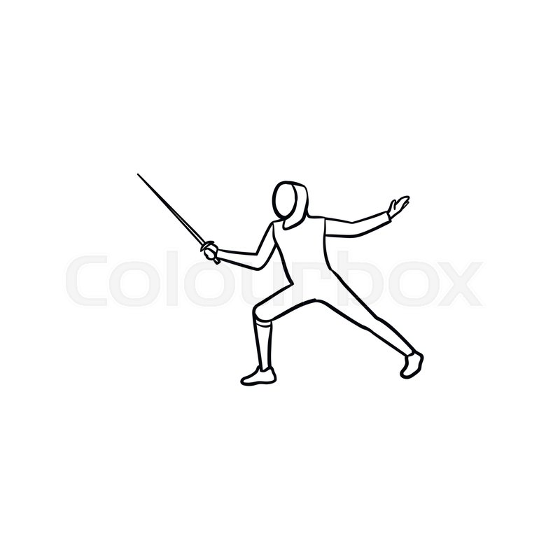 800x800 Man Practicing Fencing Hand Drawn Outline Doodle Icon. Fencer - Fencing Sketch