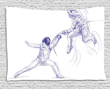 425x345 Ambesonne Sports Tapestry, Sketch Of Two Sportsman - Fencing Sketch