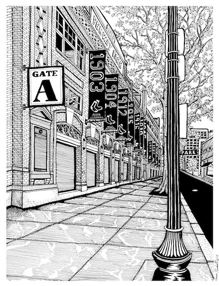 450x587 Fenway Park Boston 8.5x11 Drawing Etsy - Fenway Park Sketch