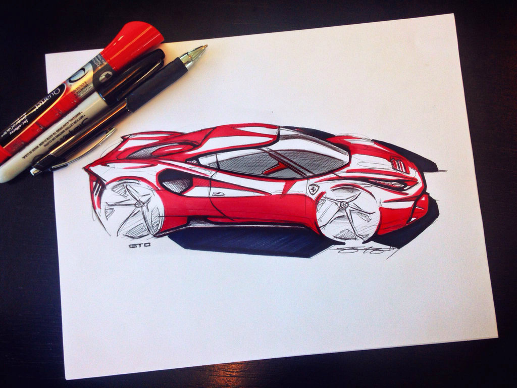 1024x768 Ferrari 488 Gto Design Sketch By Jdmaero - Ferrari Design Sketch