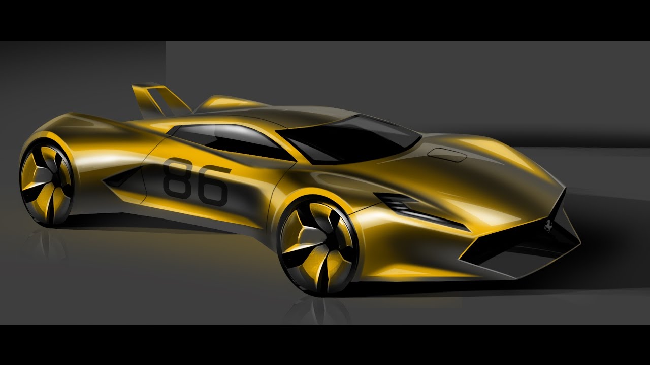1280x720 Car Photoshop Sketch Ferrari Concept Rendering Sample - Ferrari Design Sketch