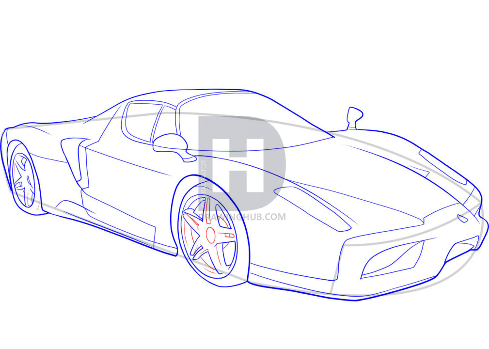 1009x720 How To Draw A Ferrari, Step By Step, Drawing Guide, By Darkonator - Ferrari Sketch