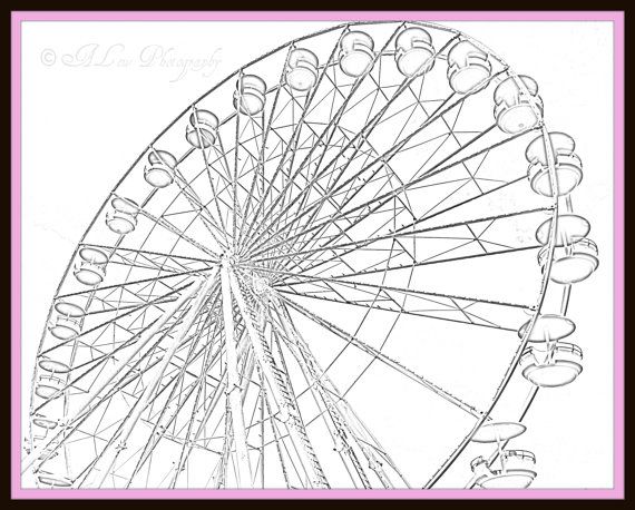 570x458 Ferris Wheel Photography Pencil Drawing Summer Sketch Print - Ferris Wheel Sketch