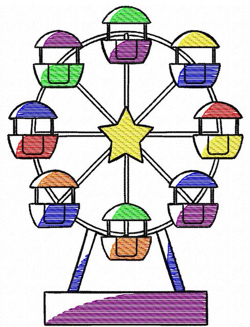 489x640 Ferris Wheel Sketch Embroidery Design Jazzy Zebra Designs - Ferris Wheel Sketch