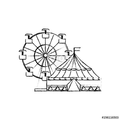 500x500 Carnival Circus Festival Tent Ferris Wheel Entertainment Vector - Ferris Wheel Sketch