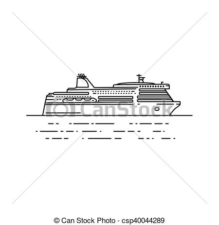 450x463 Ferry Boat Vector Illustration In Linear Stile. Travel Line Icon - Ferry Sketch