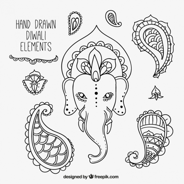 626x626 Sketches Elements Set Of Diwali Festival Vector Free Download - Festival Sketch