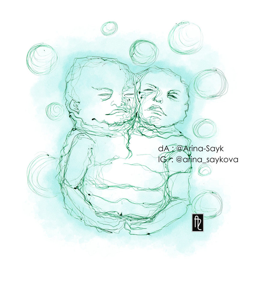 849x940 Two Headed Fetus By Arina Sayk - Fetus Sketch