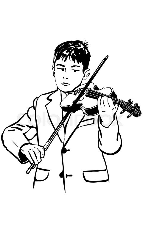 480x800 Black And White Vector Sketch Boy Is Practicing The Violin Stock - Fiddle Sketch