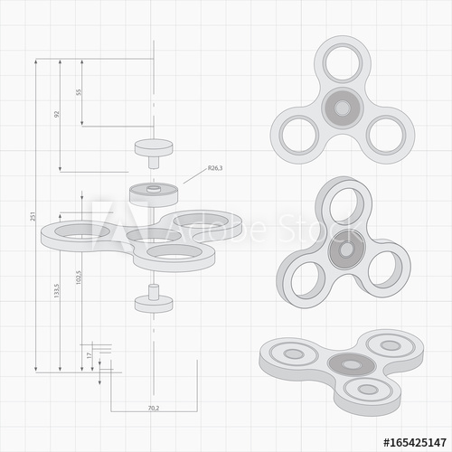 500x500 Hand Spinner Different Forms Hand Drawn Set. Fidget Toy. Sketch - Fidget Spinner Sketch