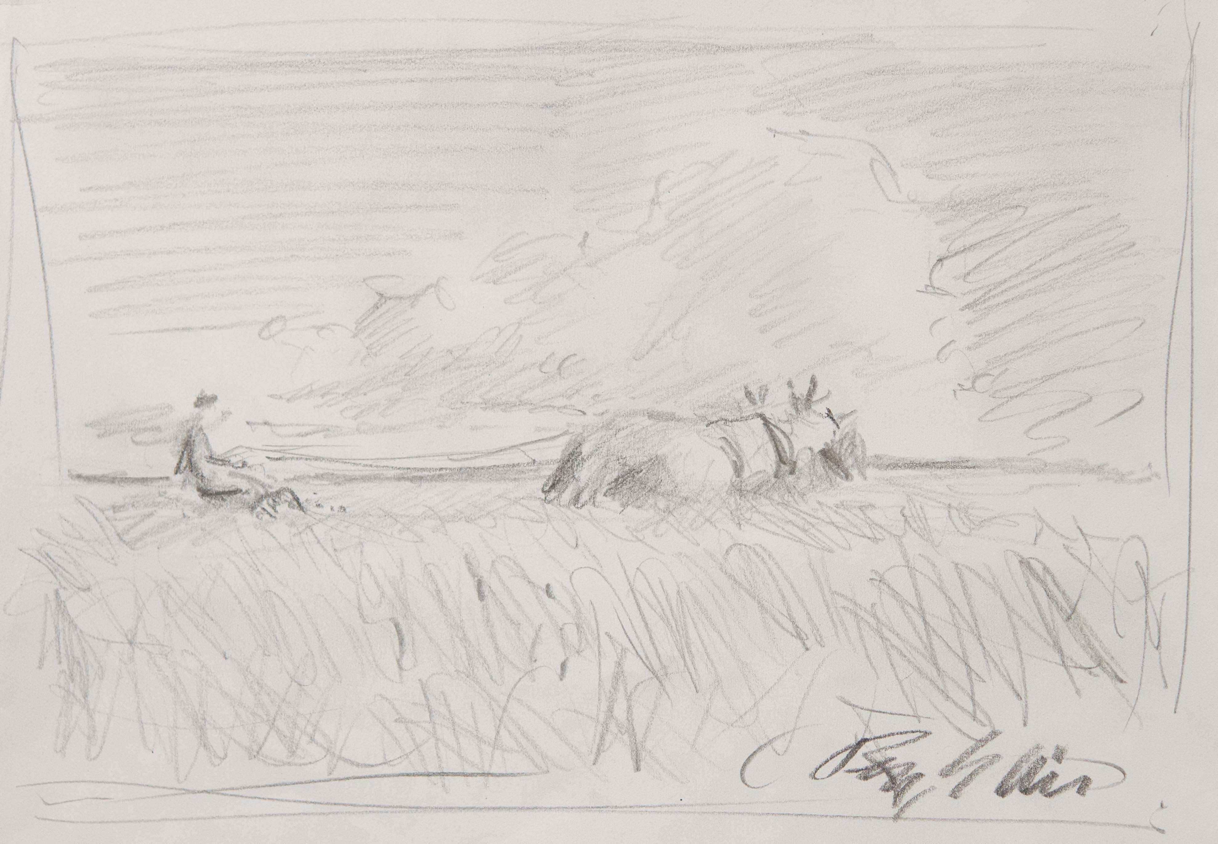 3956x2742 Tending The Field, Sketch By Ray Ellis - Field Sketch