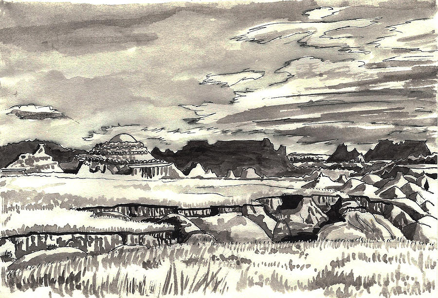900x613 Western Wyoming Field Sketch Drawing By Dawn Senior Trask - Field Sketch