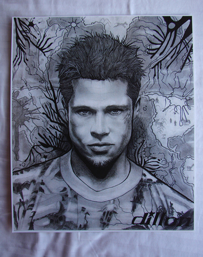 396x500 Drawing Of Brad Pitt Fight Club By Dillon Boy Spray Paint - Fight Club Sketch