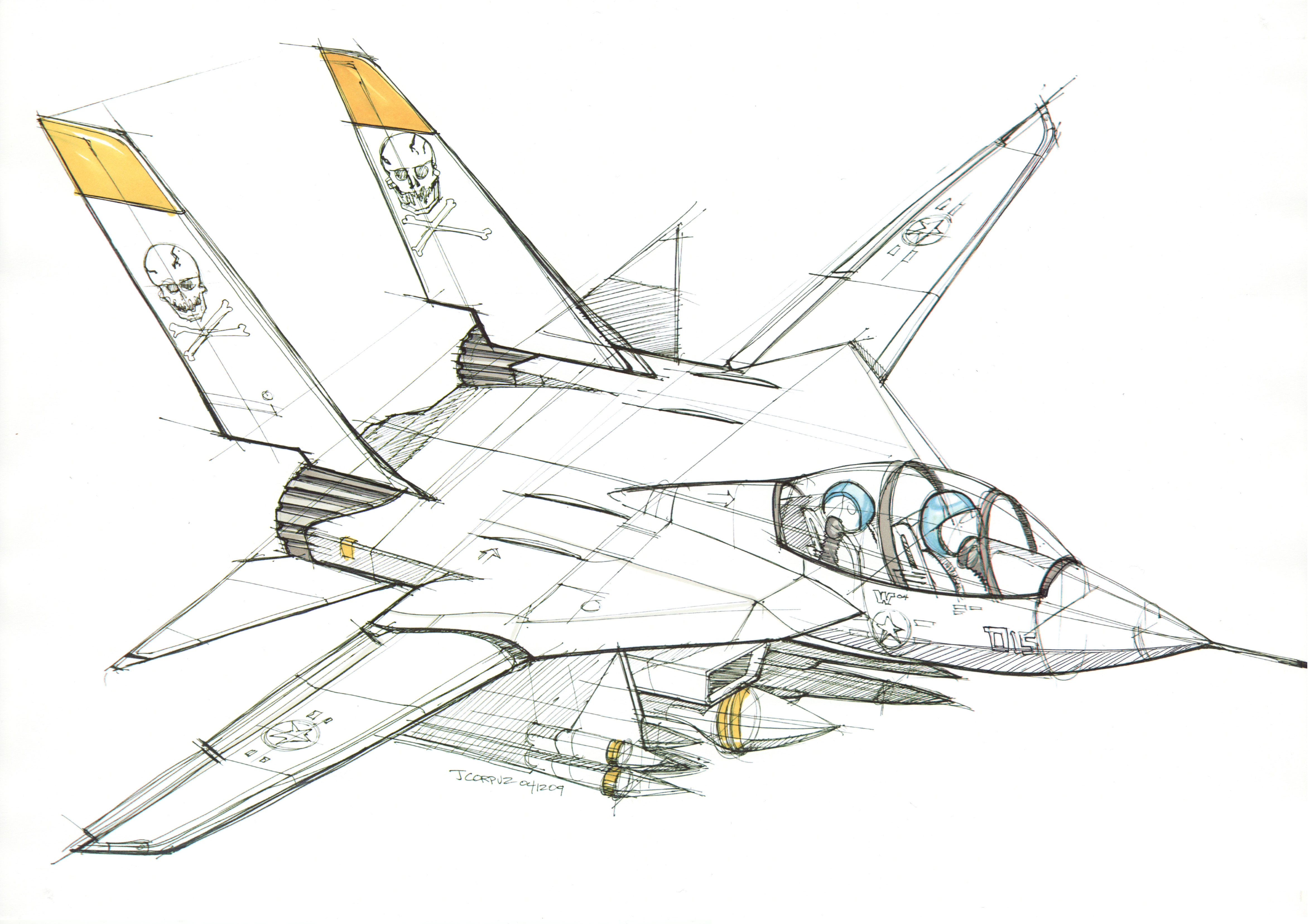 4710x3312 For My Pops Lineweights - Fighter Jet Sketch