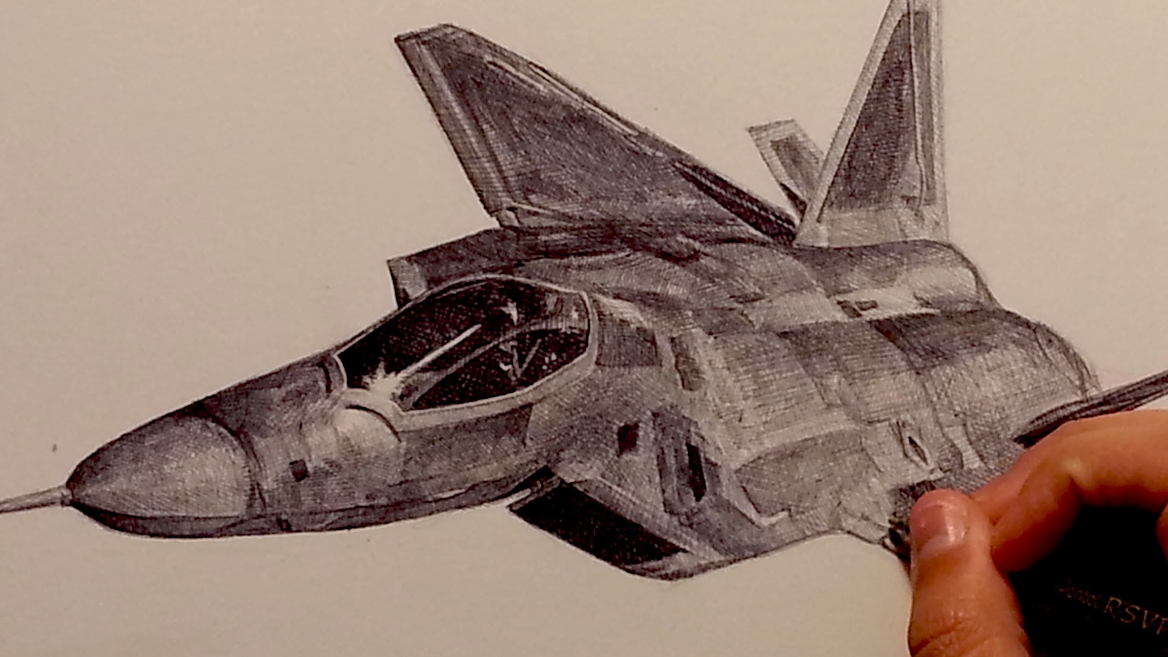2393x1346 Drawing F 22 Raptor Fighter Aircraft With Ballpoint Pen - Fighter Jet Sketch