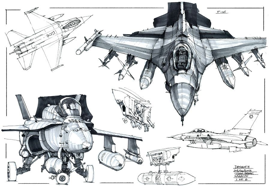 900x622 Feng Zhu Trabajo Estudiantil - Fighter Plane Sketch