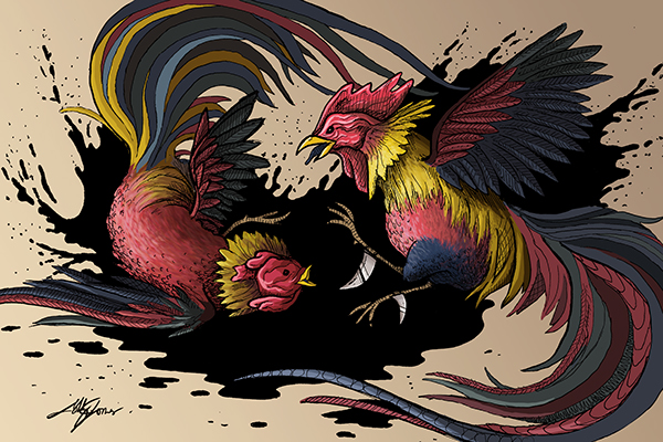 600x400 Cock Fight On Behance - Fighting Rooster Sketch