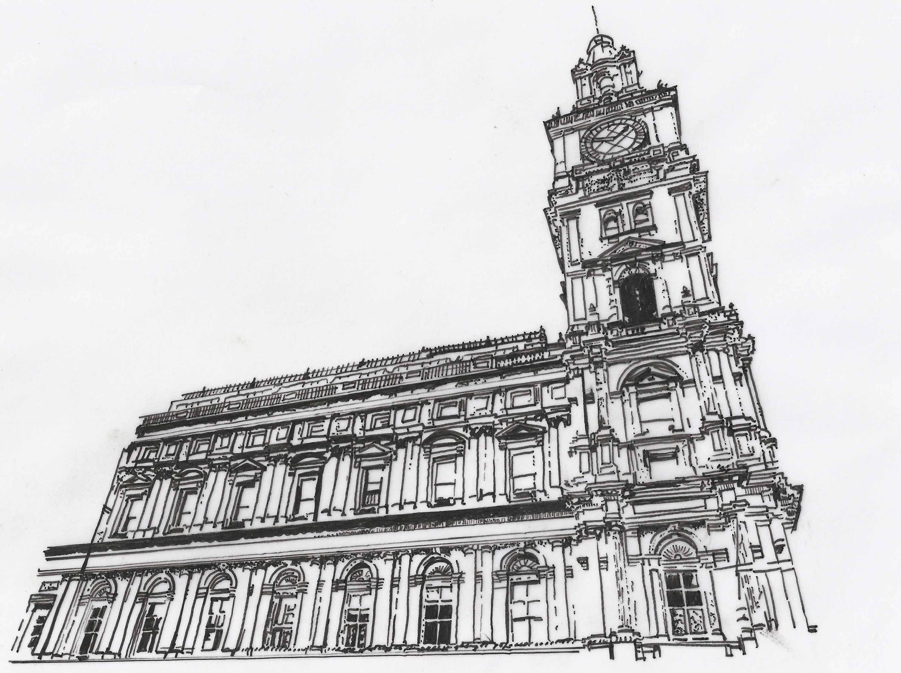 3021x2258 Filesketch Of Exterior From Elizabeth Street Of Melbourne Gpo - File Sketch