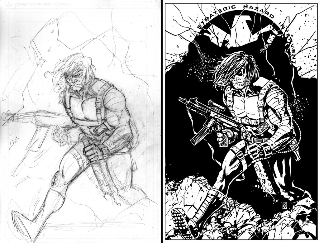 1024x780 Winter Soldier Sketch And Final By Kr Whalen - Final Sketch