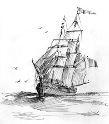 352x403 Ship On The High Sea Pencil Sketch Maurer Fine Art, Original - Fine Art Sketches