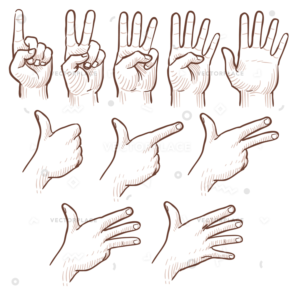 1000x1000 Hand Drawing Sketch Man Hands Showing Vector Illustration 38428 - Finger Sketch