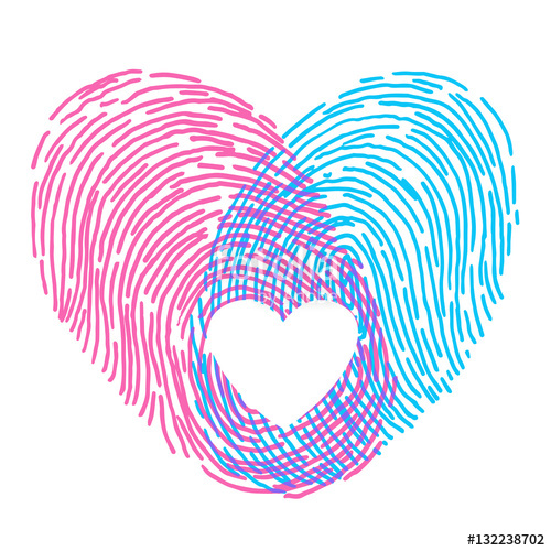 500x500 Valentines Day Design. Vector Fingerprint Sketch With Heart. Hand - Fingerprint Sketch