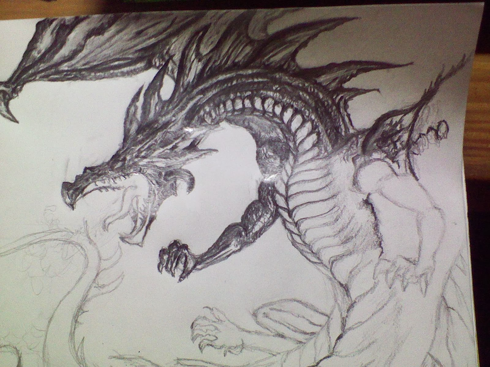 Огнедышащий дракон карандашом