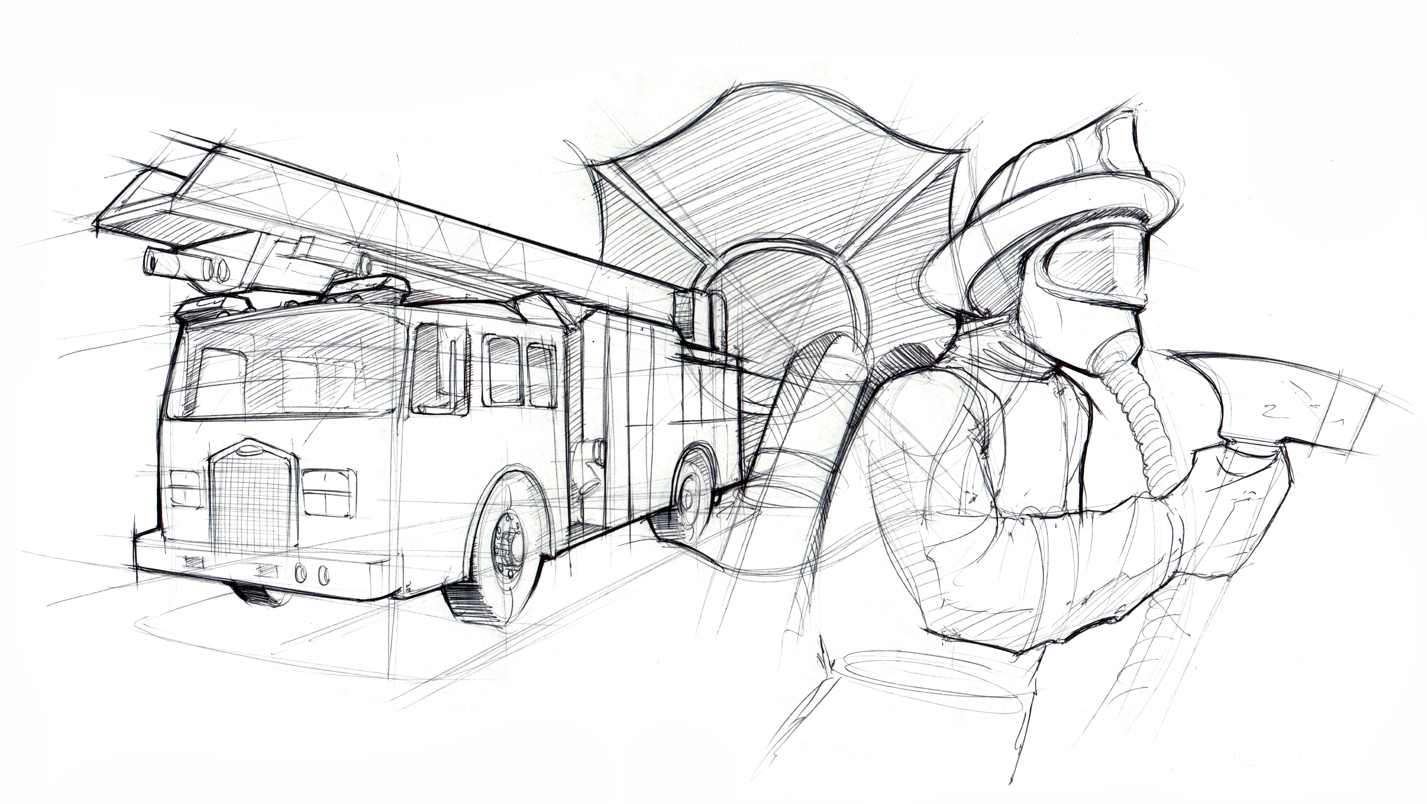 4770x2688 San Bruno Fire Lineweights - Fire Engine Sketch