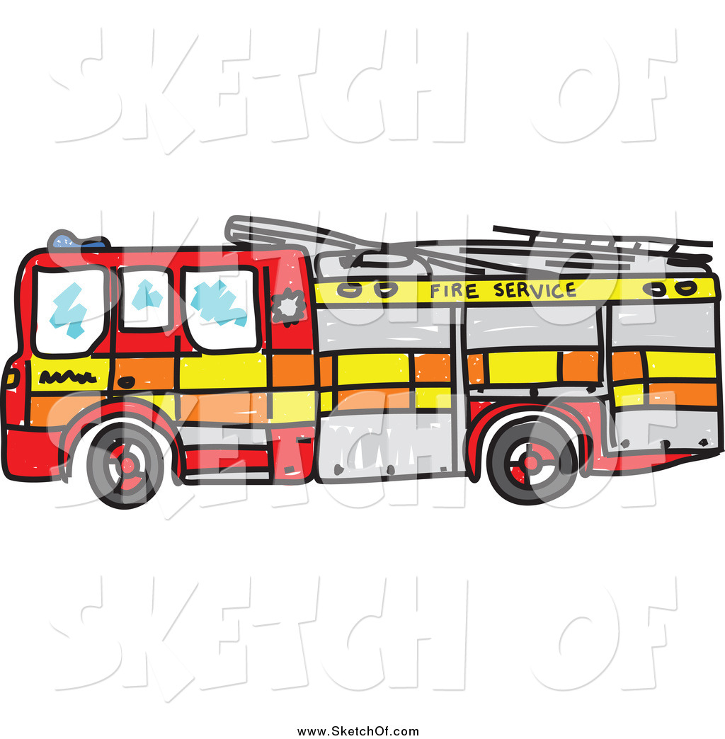 1024x1044 Drawing Of A Sketched Fire Truck By Prawny - Fire Engine Sketch