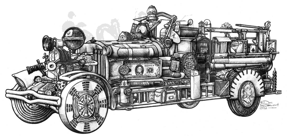 1200x569 Fire Engine Ds Art - Fire Engine Sketch